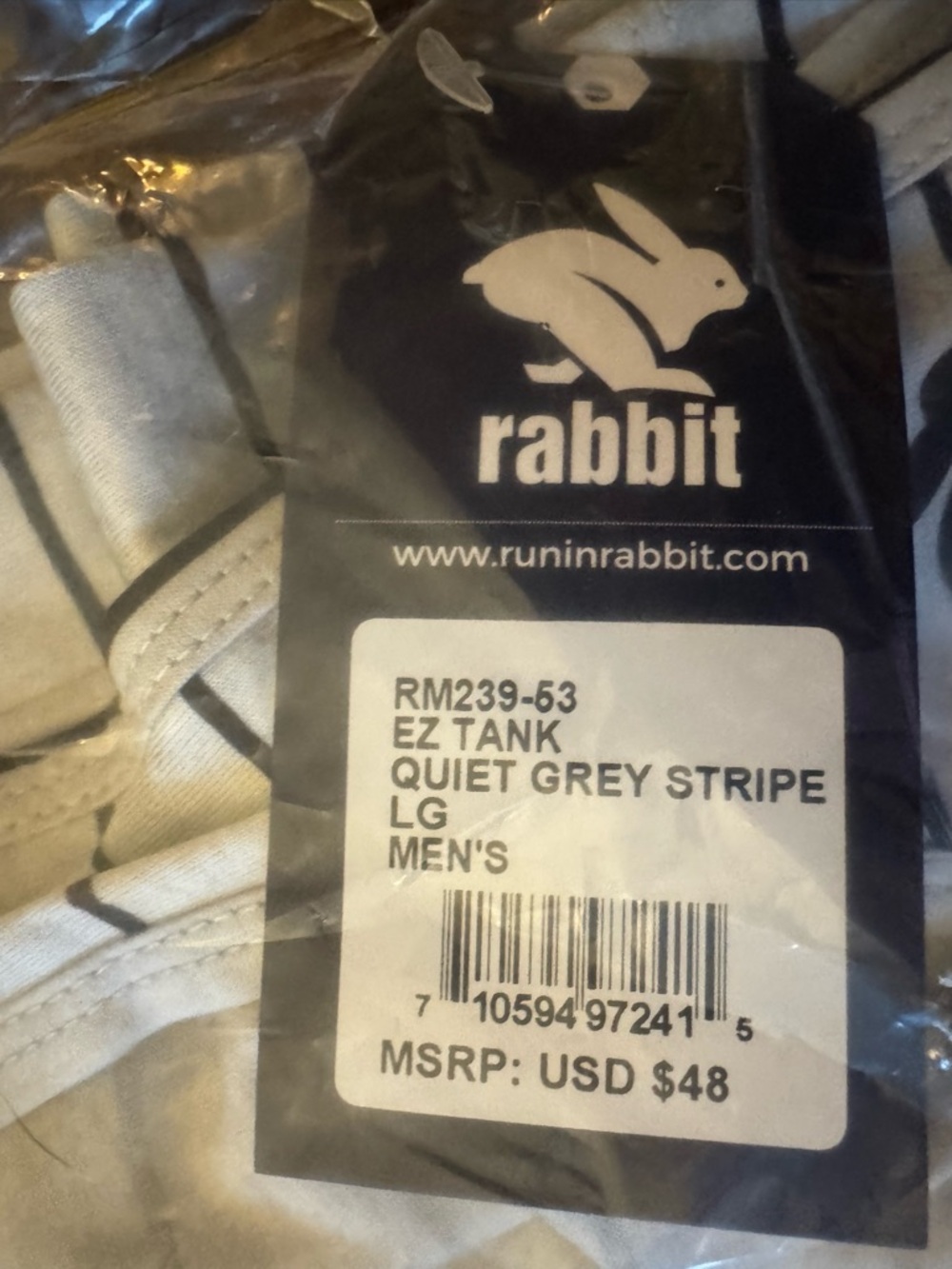 NWT Rabbit Men’s EZ Tank - Quiet Grey Stripe - Size Large - Picture 2 of 3